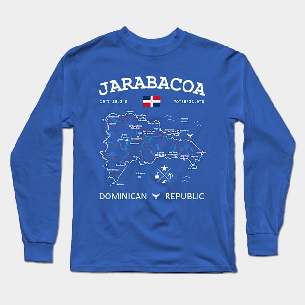 Jarabacoa Dominican Republic Flag Travel Map Coordinates GPS Long Sleeve T-Shirt by French Salsa